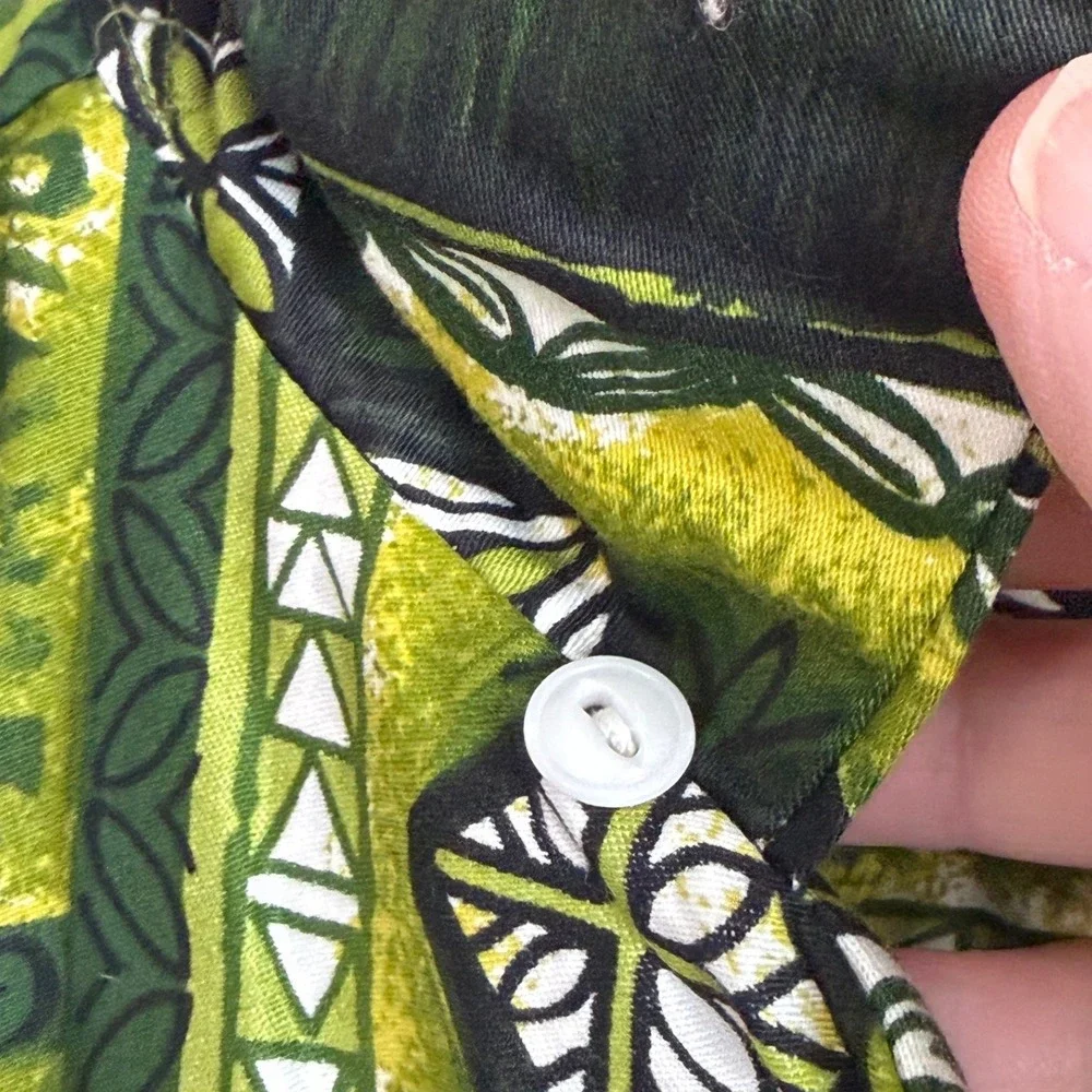 Vintage 60s 70s Hawaiian Honeymoon Set Green Tropical Aloha Barkcloth Matching